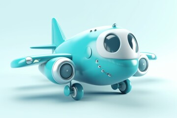 Naklejka na ściany i meble 3D illustration of a cute cartoon airplane. Generative AI