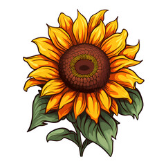 Fototapeta premium Cartoon Style Sunflower Painting Drawing No Background Perfect for Print on Demand Merchandise