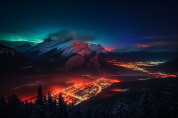 Stunning picture of colorful lights over Banff National Park. Generative AI - obrazy, fototapety, plakaty