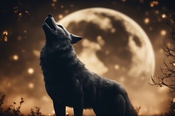 Fototapeta premium wolf howling at night,