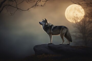 wolf howling at night,