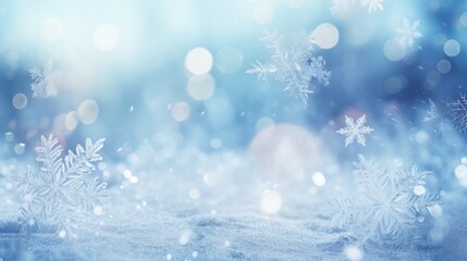 Photo of snow flakes in motion on a serene blue background