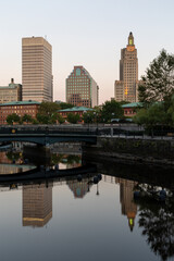 Fototapeta premium River walk in downtown Providence at twilight