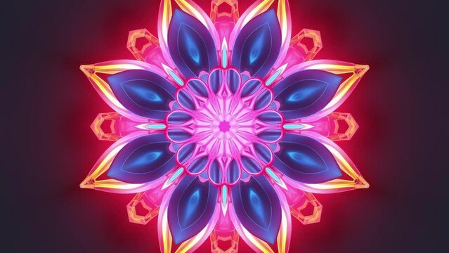 Colorful glowing mindful mandala. Abstract multicolor motion graphics and kaleidoscopic pattern.