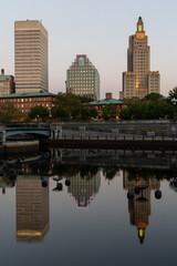 River walk in downtown Providence at twilight