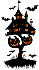 simple black and orange graphic pattern silhouette halloween, logo, design