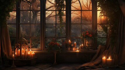 Candles in church. AI generated art illustration.