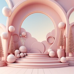 3d render, abstract podium for product presentation, pastel colors, Ai Generated