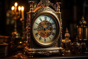 A grandfather clock ticking solemnly in a dimly lit room, marking the passage of hours. Concept of...