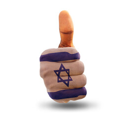 Thumbs up painted in Palestinian flag colors isolated on transparent background. National flag of Palestine