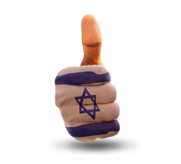 Thumbs up painted in Palestinian flag colors isolated on transparent background. National flag of Palestine