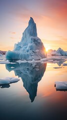 Majestic iceberg surrounded by smaller ice floes - obrazy, fototapety, plakaty