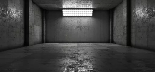 Foto op Canvas Showroom. Metal. LED lights. Floodlighting. Futuristic background. Tunnel. Technology background. Hangar. Garage. Futuristic corridor. 3D rendering © Alexander