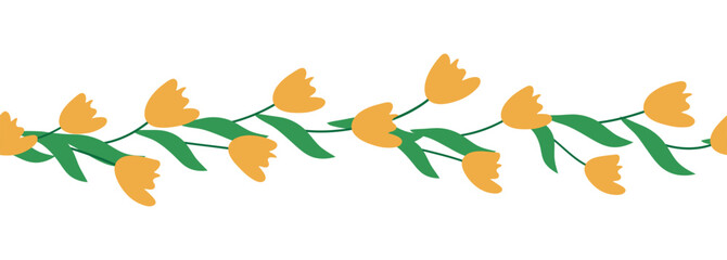 Tulips yellow and orange seamless horizontal border - obrazy, fototapety, plakaty