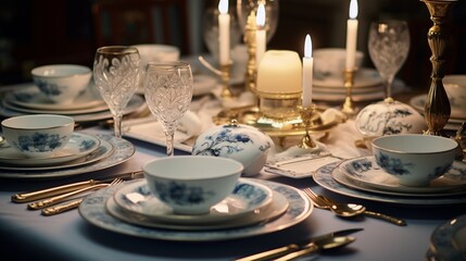 A table set with elegant china, ready for a sophisticated birthday dinner.