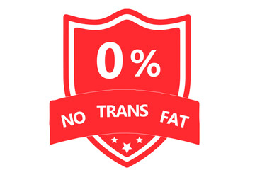 No trans fat 0 percent, red badge label with shadow ,vector design for your product, isolate on white background