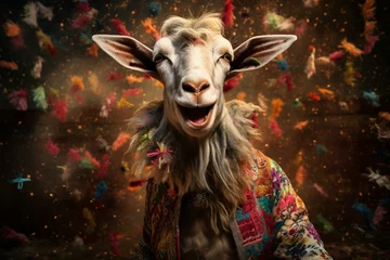 Foto op Plexiglas Joyful goat celebrating Eid al-Adha. Generative AI © William