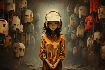 Illustration of a mind of girl with Antisocial Personality Disorder (APSD) - obrazy, fototapety, plakaty