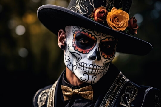 Fashionable makeup for Day of the Dead and Halloween for men
