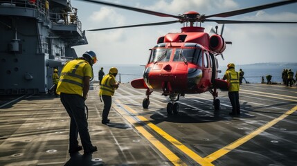 Helicopter landing on the deck of a ship - obrazy, fototapety, plakaty