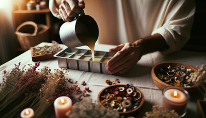 Close-up shot highlighting the process of creating artisan candles.