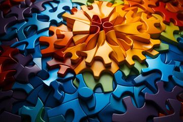 Creatively integrates puzzle pieces with abstract background to symbolize autism awareness and acceptance