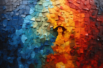 Creatively integrates puzzle pieces with abstract background to symbolize autism awareness and acceptance