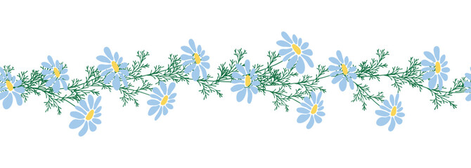 Chamomile horizontal border seamless pattern