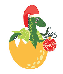 Year of the Dragon 2024, Chinese calendar. Cute green christmas dragon in santa hat