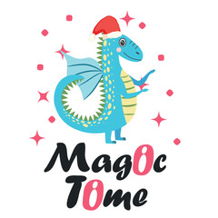 Christmas card with cute green dragon. Year of the Dragon 2024, China