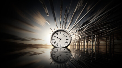 Uhr als grafische Darstellug f&uuml;r Zeit mit Geschwindigkeit im genialen futuristischen Stil, ai generativ