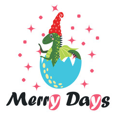 Christmas card with cute green dragon. Year of the Dragon 2024, China