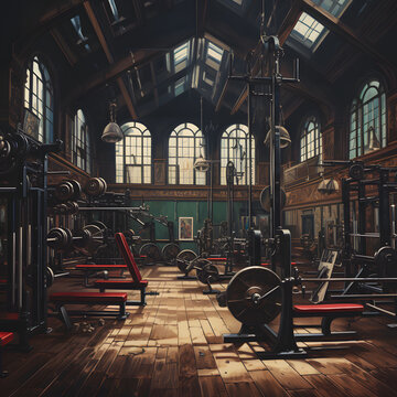 Gym Room Training with Gym Equipment  Woman Training with Weights Bodybuilding Powerlifting