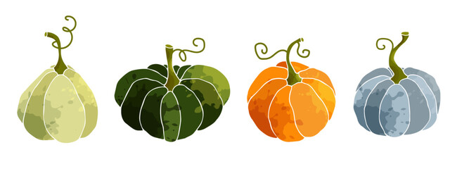 Set of autumn pumpkins.Juicy cartoon vegetables.Vector graphics.