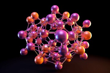 Abstract molecule. Genetic engineering. Crystal lattice. Molecular synthesis. 3D illustration. Futuristic pearl. Generative AI