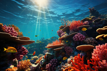A vibrant coral reef teeming with marine life, showcasing the beauty and diversity of underwater ecosystems. Concept of marine exploration. Generative Ai.