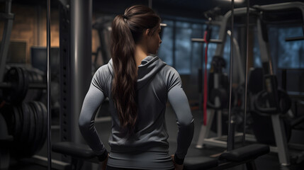 Fototapeta na wymiar Gym Girl Training Woman at the Gym with Gym Outfit. Woman Training with Weights Bodybuilding Powerlifting