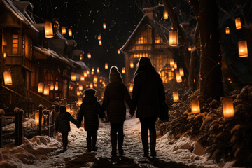 A St. Lucia's Day lantern procession illuminating a snowy path, evoking a sense of wonder and enchantment. Generative Ai.