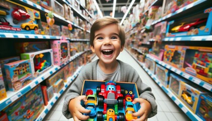 A child with a bright smile, gleefully clutching a new toy.