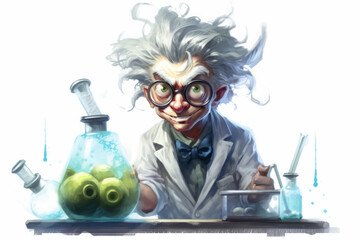 a creepy mad scientist doing experiment in creepy lab, science, cereative, illustration