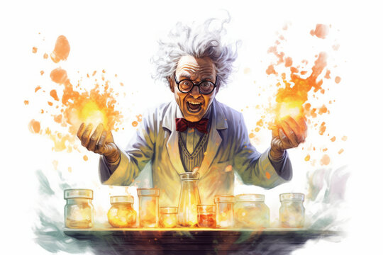 a creepy mad scientist doing experiment in creepy lab, science, cereative, illustration