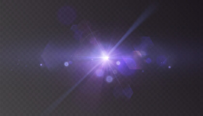 Bright light effect with rays and glare shines with blue light for vector illustration.