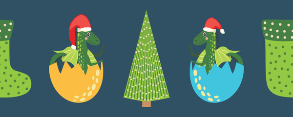 Seamless pattern with cute dragons Christmas design. Chinese New Year background with dragons for 2024