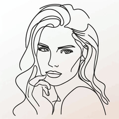 Stylish woman portrait. Outline trendy vector illustration. Continuous line drawing, minimalistic concept. Romantic image in pastel watercolor shades