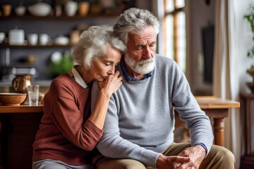 A senior couple sitting on a couch, portraying the challenges of depression in older adults