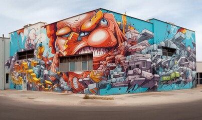 Fototapeta premium very big plain wall with a very very small amount of graffiti , AI generator