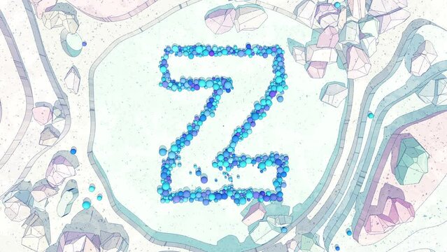 Letter Z of Colorful Balls Transforms from Upper to Lowercase in Stone Canyon. Part of 26 Clips Sequence that Forms a Complete Alphabet. Animation in Cartoon Style for Learning Letters and Alphabet.