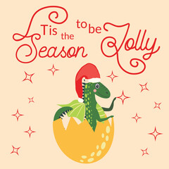 Christmas card with cute green dragon. Year of the Dragon 2024, China