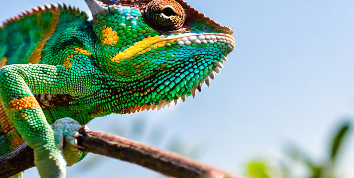 chameleon lizard photo of a beautiful chameleon colorfull copy space blank text 