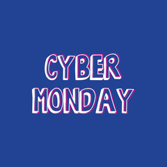 Cyber Monday light background. Vector illustration of abstract glowing neon colored text with glitch effect over dark background for your design
